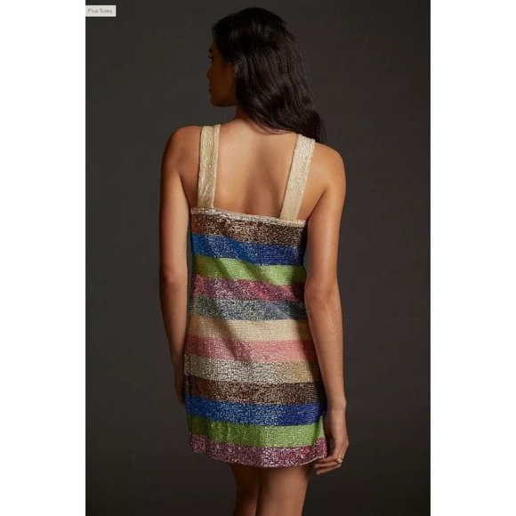 NWT Anthropologie Shimmer Striped Mini Dress 18W Plus Size - Picture 3 of 12
